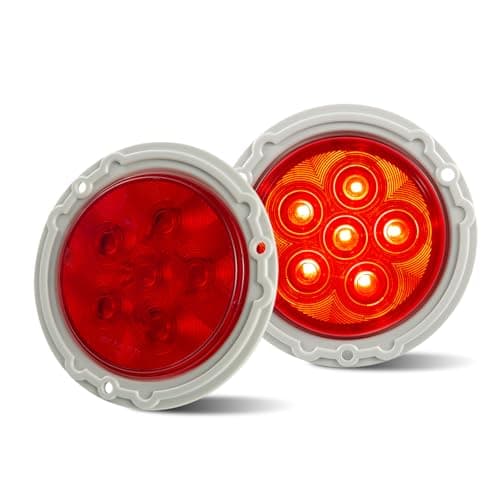EVERESTHD 2PCS Red Tail Lights for Semi Truck 4 inch LED Round Stop Brake Position Lamp with 6 LED Rear Trailer Lights for Freightliner Cascadia 2018up 12V