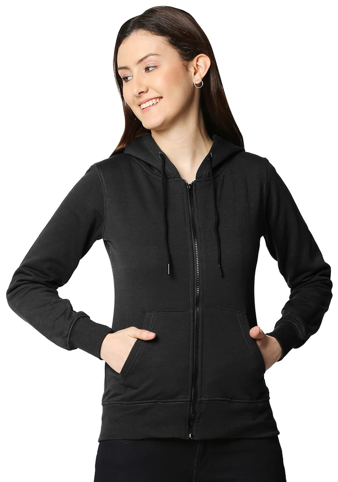 Wear Your Opinion Women's Fleece Zipper Hoodie Jacket (Design: Solid,Black,XXX-Large)