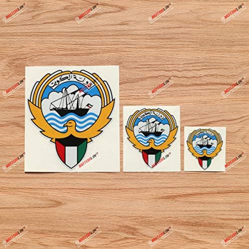 Kuwait Kuwaiti Coat of Arms Vinyl Decal Sticker - 3 Pack Reflective, 2 Inches, 3 Inches, 5 Inches - for Car Boat Laptop Cup Phone
