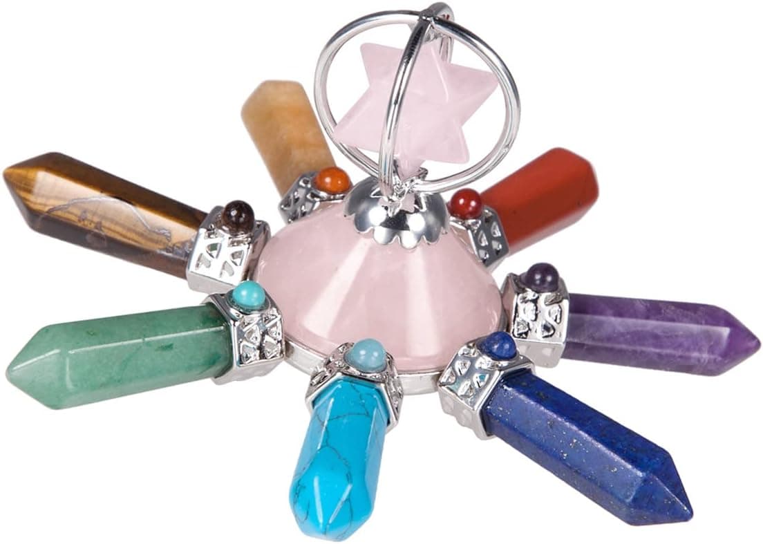 mookaitedecor 7 Chakra Quartz Energy Generator with Merkaba, Reiki Healing Rose Quartz Pyramid for Meditation and Decoration
