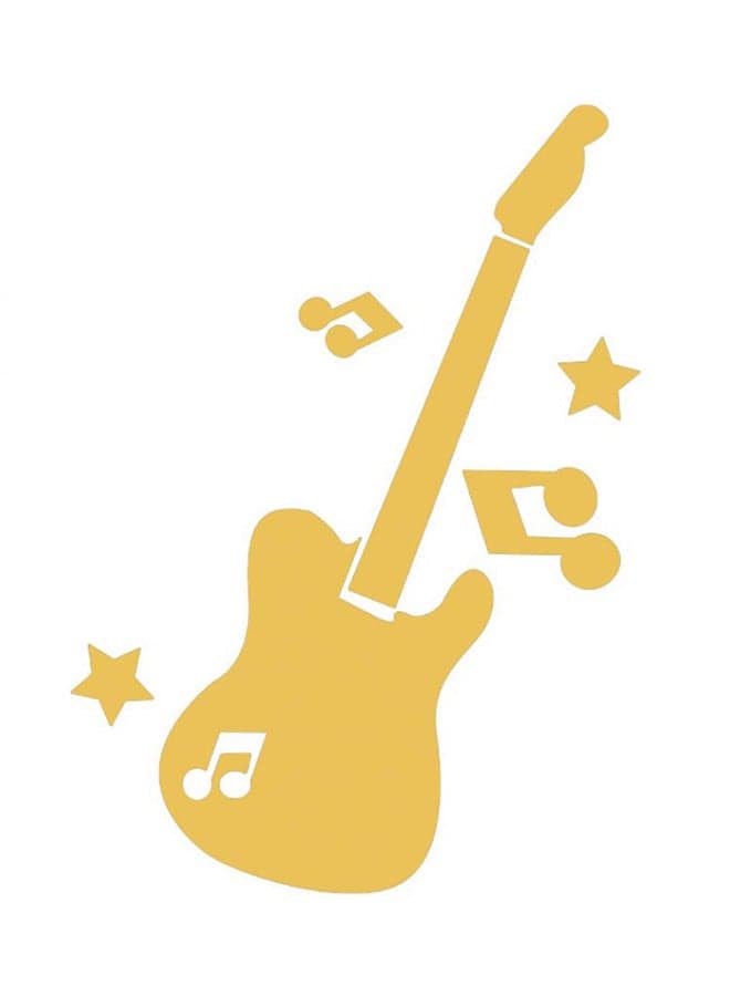 Gold Guitar Music Note Star Mirror Effect Wall Sticker 25 by 34 Centimeters