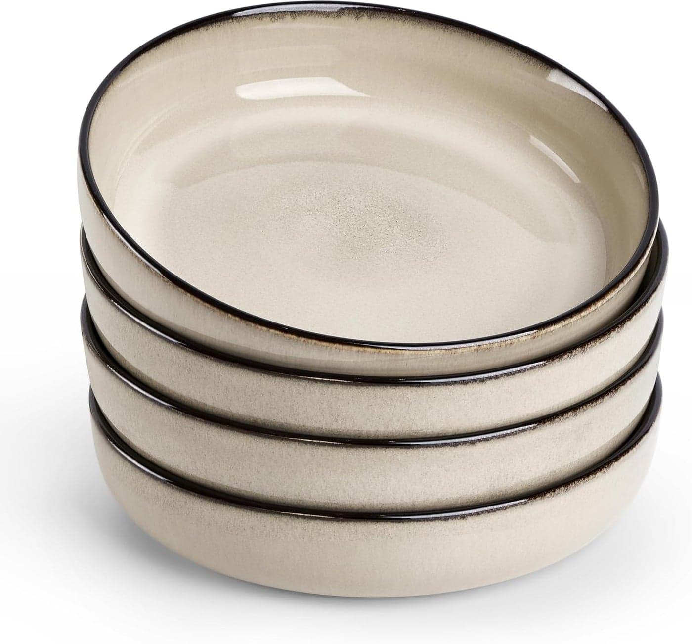 Efar Pasta Bowls Set of 4 35oz Large Salad Bowls for Serving Wide and Shallow Ceramic Plates for Kitchen Double Reactive Glaze Microwave and Dishwasher Safe Sandy Beige