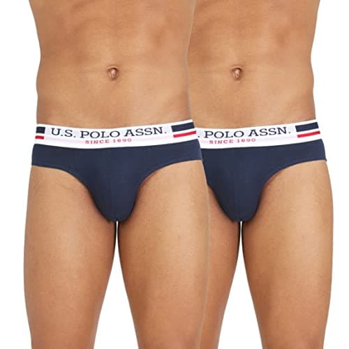 U.S. POLO ASSN. Cotton Mens Super Soft Branded Waist I006 Briefs - Pack of 2 (Navy Medium)