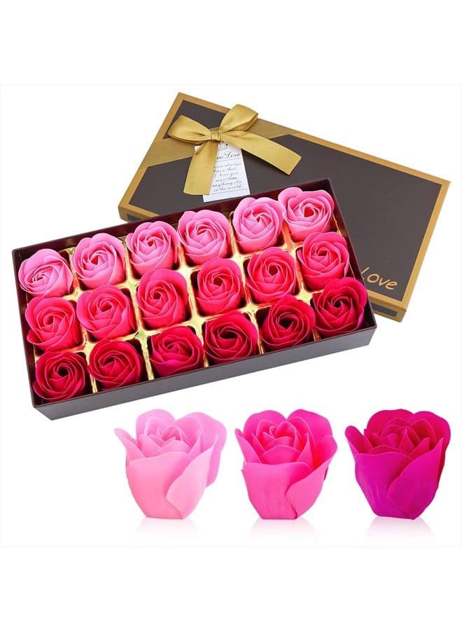 Floral Scented Bath Soap Rose Flower Petals, Plant Essential Oil Rose Soap Set Guest Soap Shaped Petals Best Gifts Ideas for Her Women Teens Girls Mom Birthdays, 18 PCS Pink