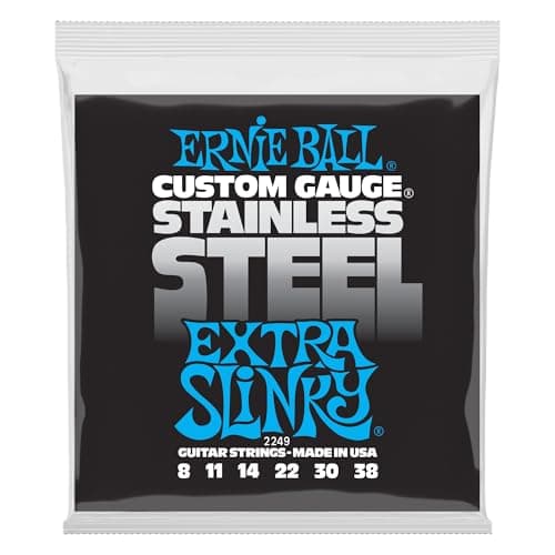 Ernie Ball Extra Slinky Stainless Steel Electric Guitar Strings, 8-38 Gauge (P02249)