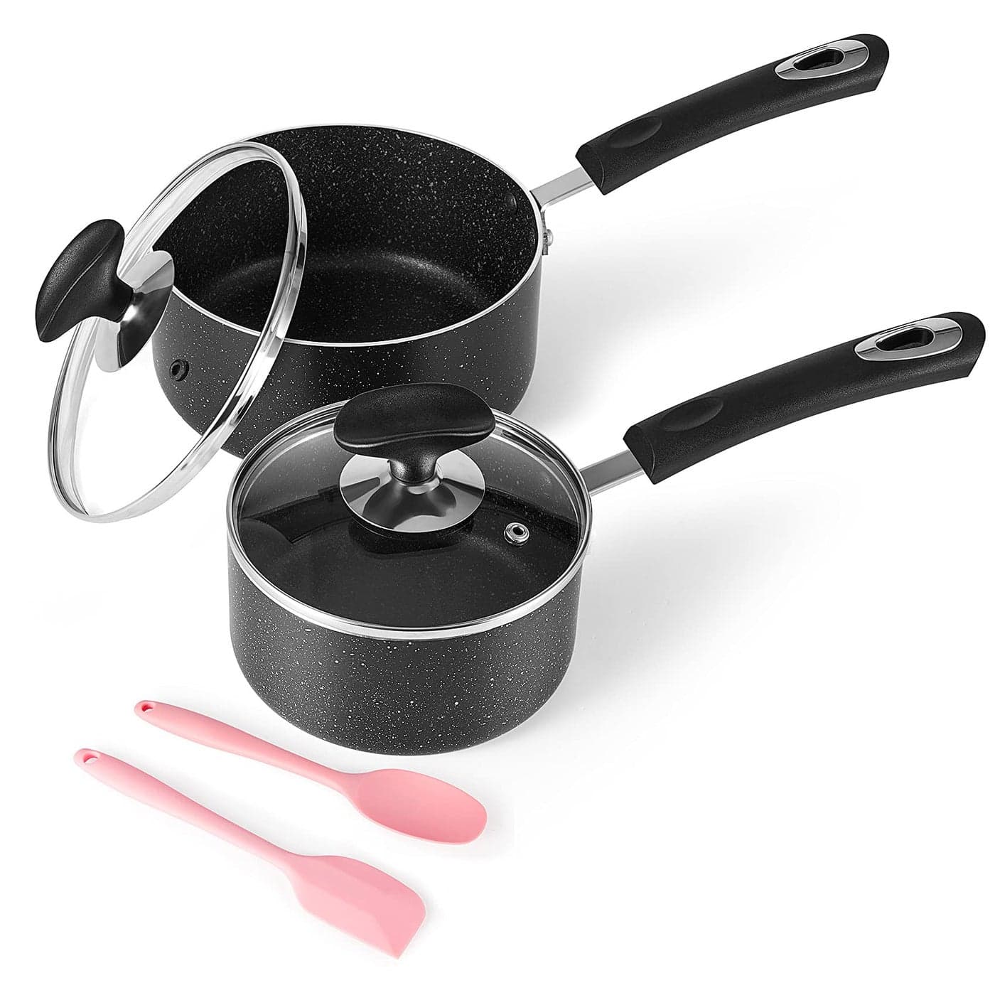 HooJay Nonstick Saucepan Set with Lid Non Stick 1Qt 2Qt Sauce Pan Set with Glass Lid Small Pot for Home Kitchen