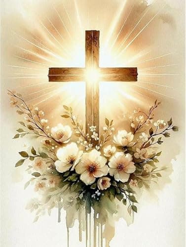 MjhRcll Crucifixion Stamped Cross Stitch Kits Cross Stitch Ornament Kits for Adults Beginners Counted Embroidery Needlepoint Kits Home Decor 12x16 Inch