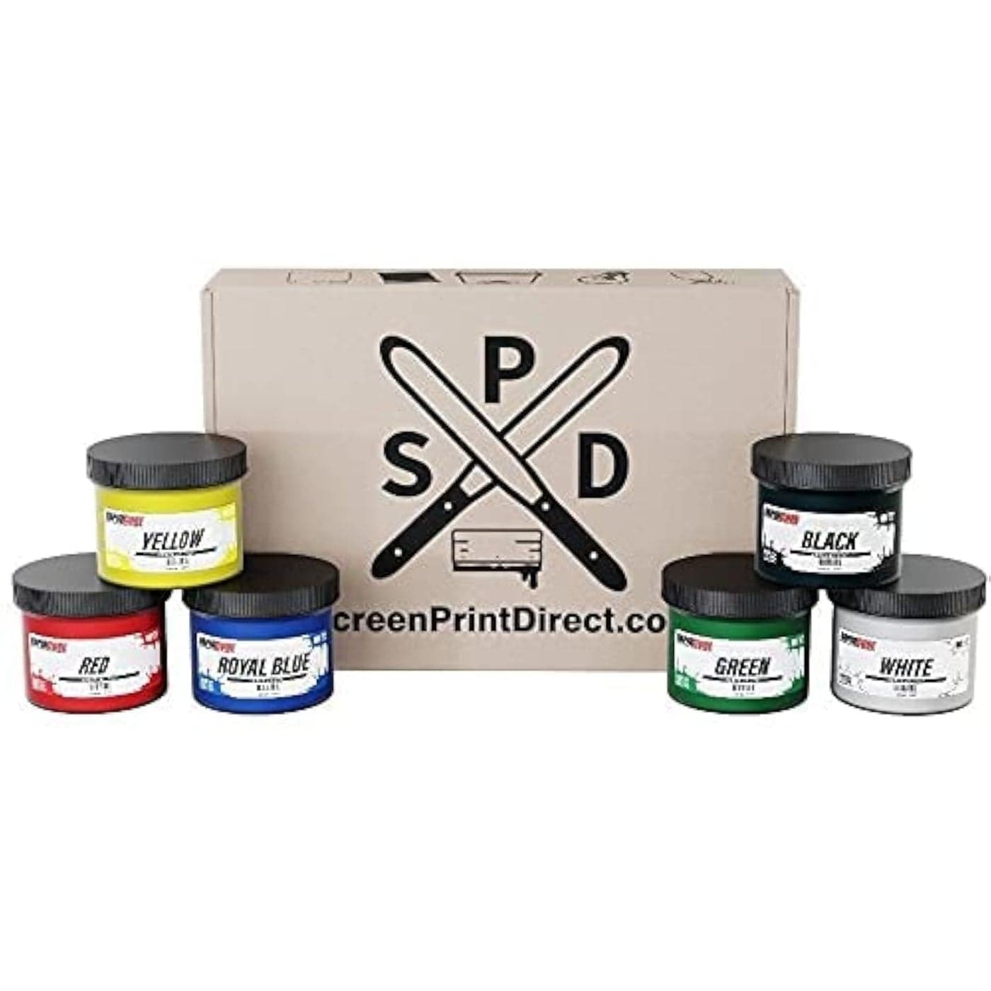 Screen Printing Ink Set - Rapid Cure® 6 Color Plastisol Ink for Screen Printing Fabric - Low Temperature Curing 8 oz. Plastisol Ink by Screen Print Direct® - Inks for Silk Screens and Mesh
