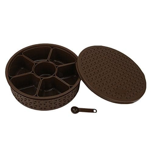 Jaypee Plus Spice Souk Knitted Pattren 7 compartment Air Tight Kitchen Organizer Round Masala Dabba | Spice Box | Spice Jar with Spoon for Kitchen, Brown