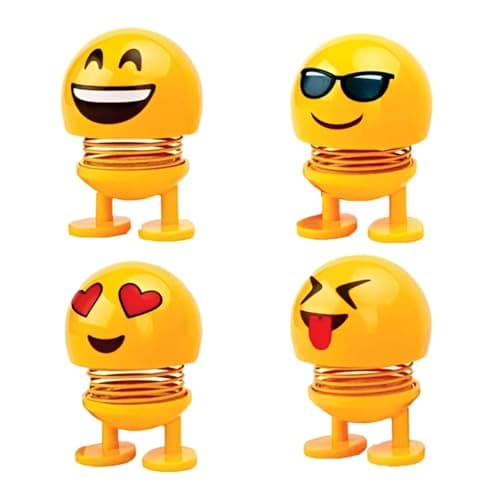 SIAGO SIA127 Spring Cute Smiley Doll Car Ornament | Bouncing Dashboard Decor with Cheerful Face | Interior Car Accessory for Men & Women (Yellow, Pack of 4)
