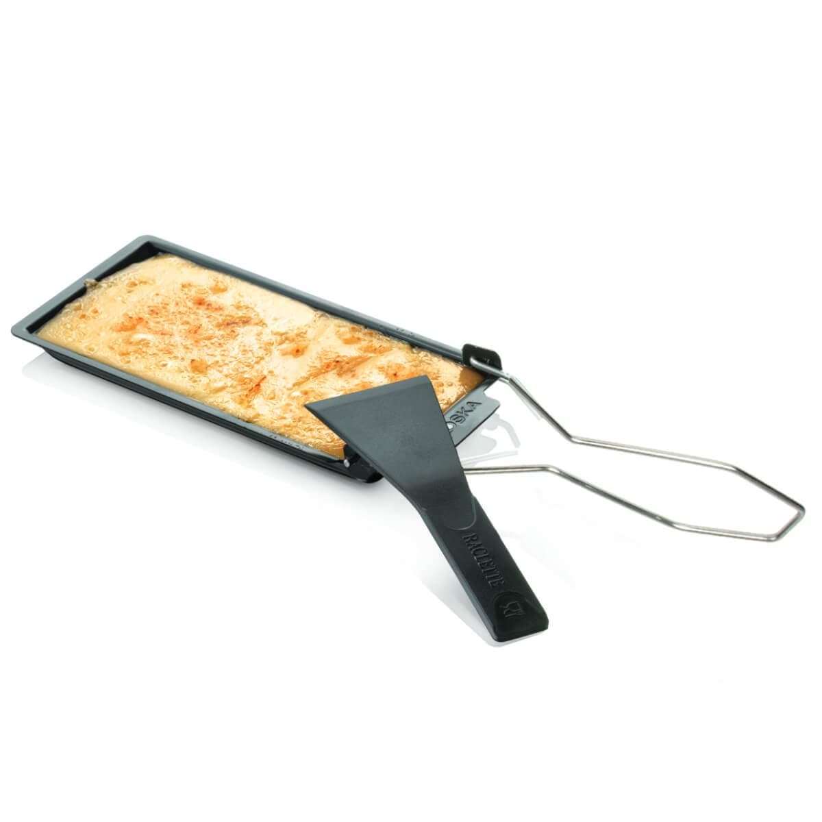 Boska Stainless Steel Cheese Barbeclette Raclette Cheese Pan with Spatula For Cooking Baking Grilling Wedding Registry Items Small Kitchen Appliances for up to 4 Persons