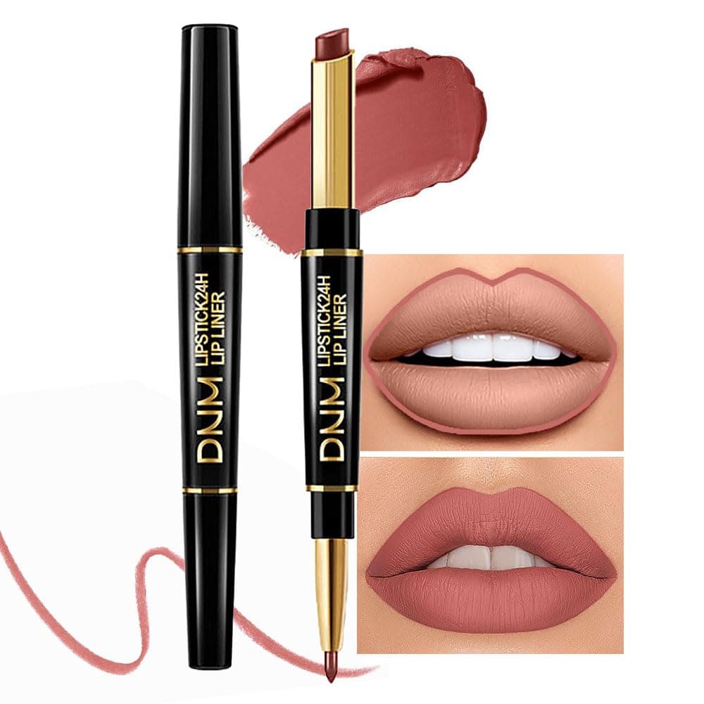 evpct 1Pcs Chestnut Antique Rose Lip Liner and Lipstick Set Kit for Women DNM Matte Lips Kit with Lip Liner Lip Stains Long Lasting Waterproof 24 Hour Lipstick and Lip Liners Combo Lipliners Pencil 04