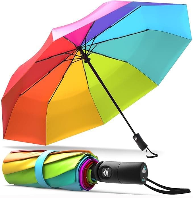 Shelony Windproof Travel Compact Umbrella-Automatic Umbrellas for Rain-Compact Folding Umbrella,Small Portable Windproof Umbrellas for Men Women Teenage(Rainbow)