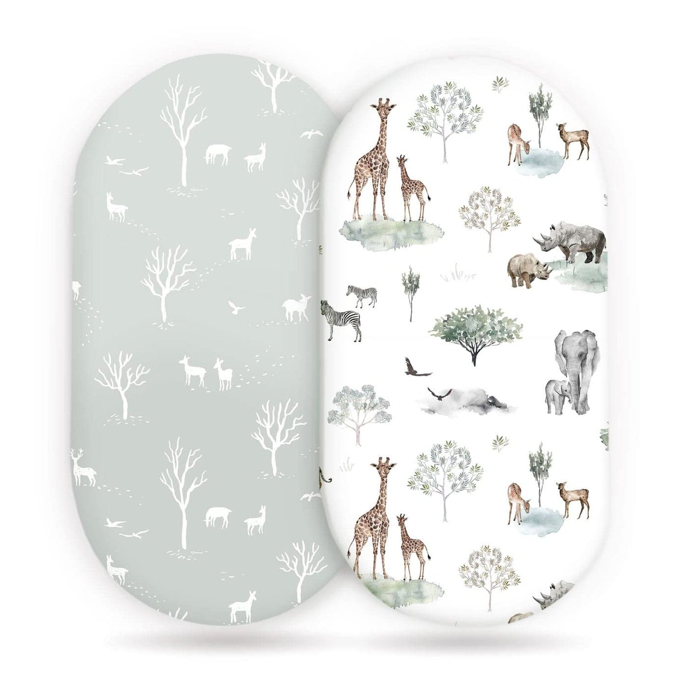 Stretch Ultra Soft Fitted Bassinet Sheet Set 2 Pack Universal Fit for Bassinets Baby Cradle Moses Basket Oval Rectangle Mattress Safe and Snug Pretty African Savannah Animals Pattern