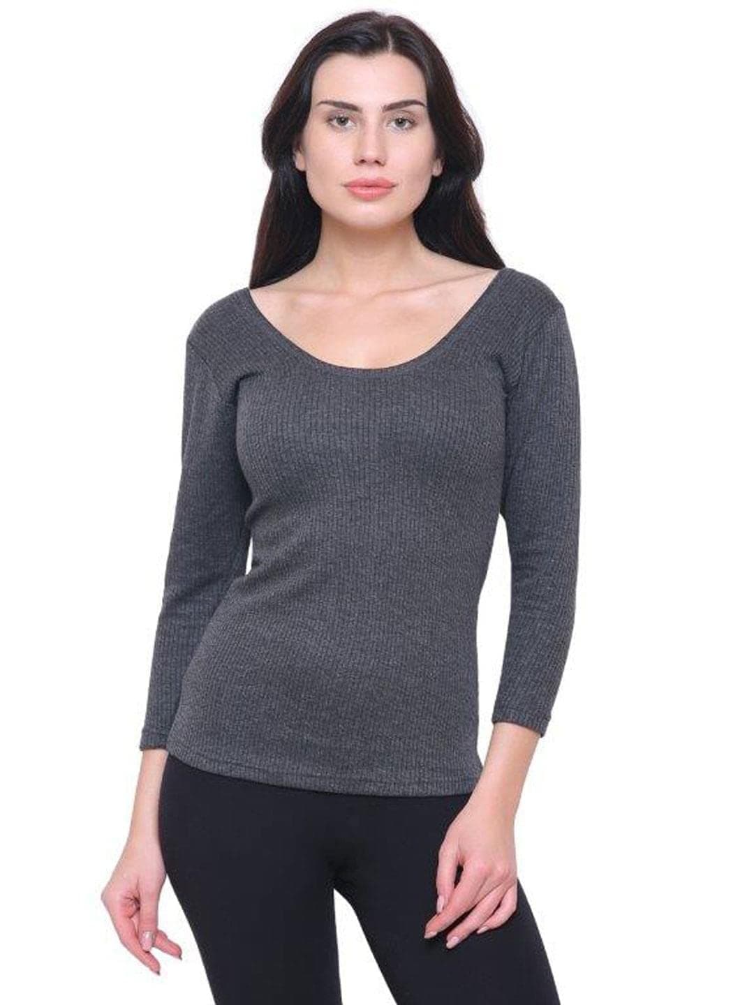 BODYCARE Womens Tops Round Neck Full Sleeve Pack of 1-Charcoal Melange.