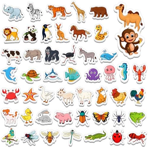 PraxiKidy Magnetic Animals50 PCS Fridge Magnets for ToddlersFarm Animals Wild Zoo Sea Ocean Animals Refrigerator Magnets for KidsEducational Learning Magnetic Toys for Whiteboard Preschool Baby