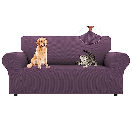 LURKA Stretch Loveseat Sofa Slipcovers 1 Piece Couch Covers for Sofa Furniture Protector Full Sofa Covers with Elastic Bottom for Kids and Dog (Medium,Purple)