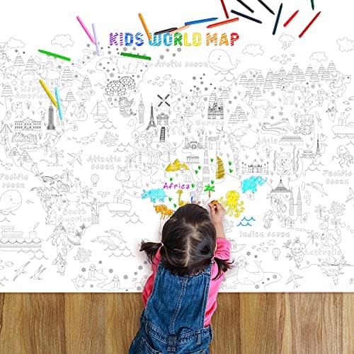 Outus Giant Coloring Poster Tablecloth World Map Large Positive Coloring Book Huge Tablecloth Education Poster for Classroom Home Birthday Party Favor 433 x 315 Inch