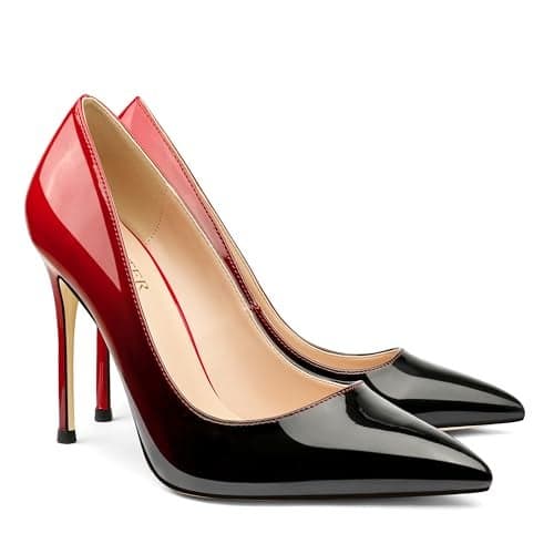 COLETER Pointy Toe Pumps for Women,Patent Gradient Animal Print High Heels Usual Dress Shoes Red Black 10cm-RB 11 US