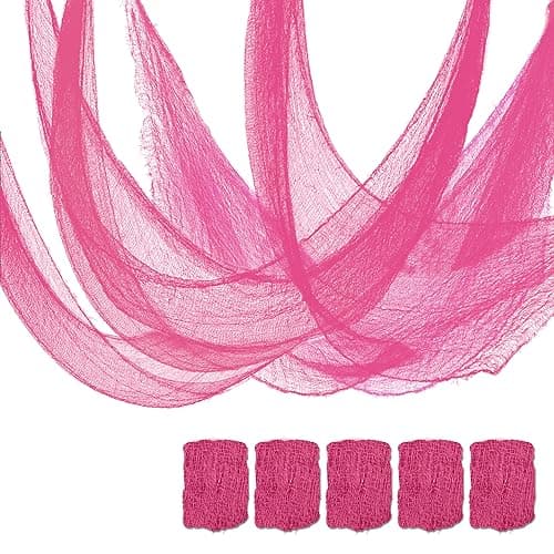 Qtisky Set of 5 Pink Halloween Gauze Decor, Indoor Outdoor Pink Gauze Tapestry Decor, Halloween Spooky Decorations for Home Table Wall Yard Haunted House Party Supplies, 72 x 30 inch