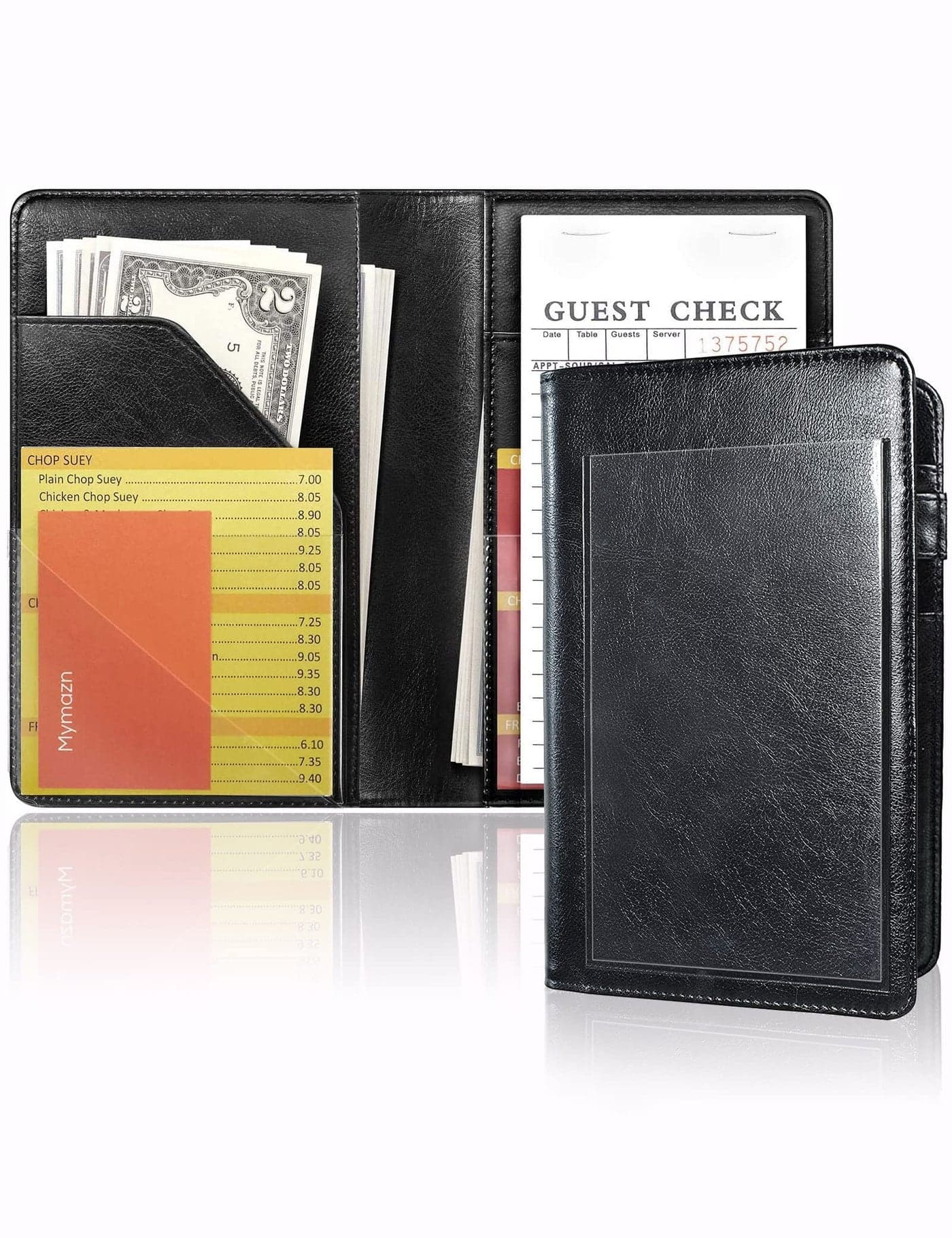 Mymazn Server Book with Photo Pocket Waiter Book Server Wallet Server Pads Waitress Book Restaurant Waitstaff Organizer Guest Check Book Holder Money Pocket Fit Server Apron Black