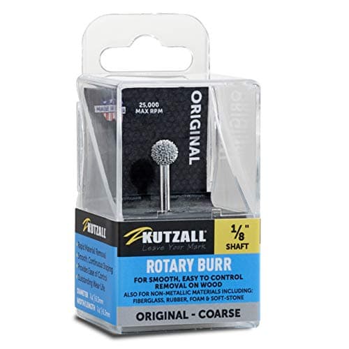 Kutzall Original Sphere Rotary Burr, 1⁄8" Shaft, Coarse - Wood Carving Bit for Dremel, Foredom, DeWalt, Milwaukee Tools. Abrasive Tungsten Carbide Coating, 1⁄4" (6.3mm) Head Diameter, S-14-E