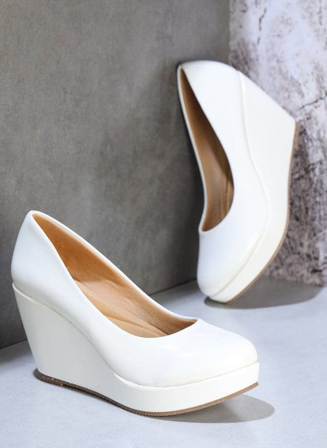 White Wedge Pumps for Women