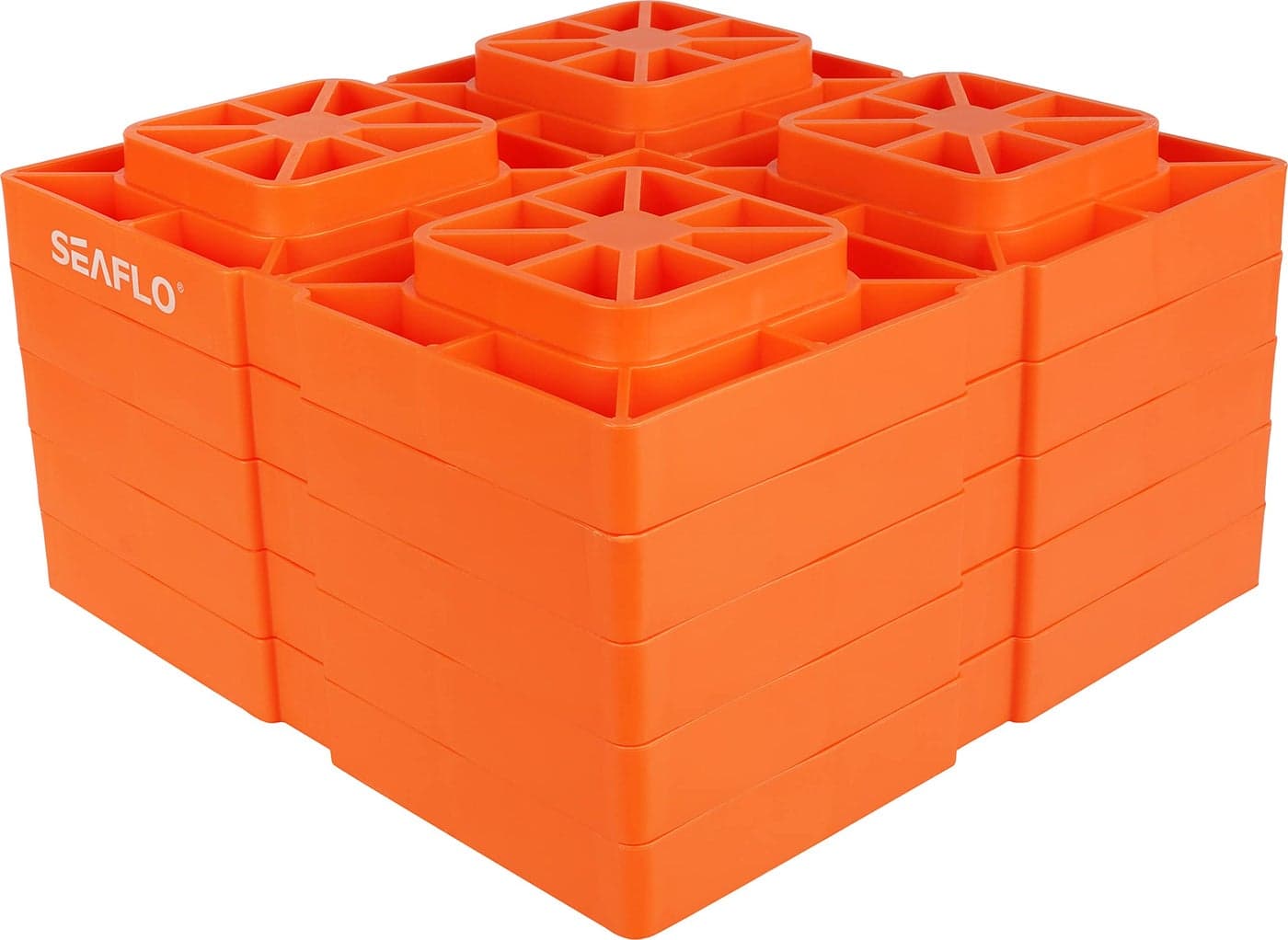 SEAFLO Heavy Duty RV Leveling Blocks Compatible with Single Wheels, Double Wheels, Hydraulic Jacks, Tongue Jacks and More Orange 5 Pack
