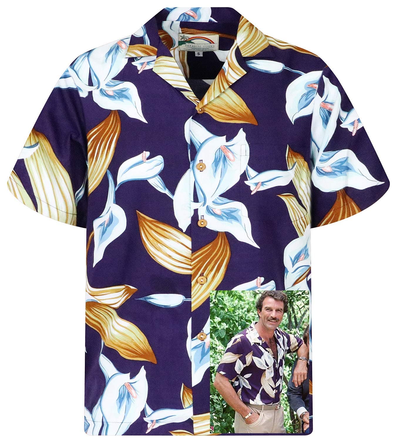 Original Hawaiian Shirt, Tom Selleck, Calla Lily, Purple, L