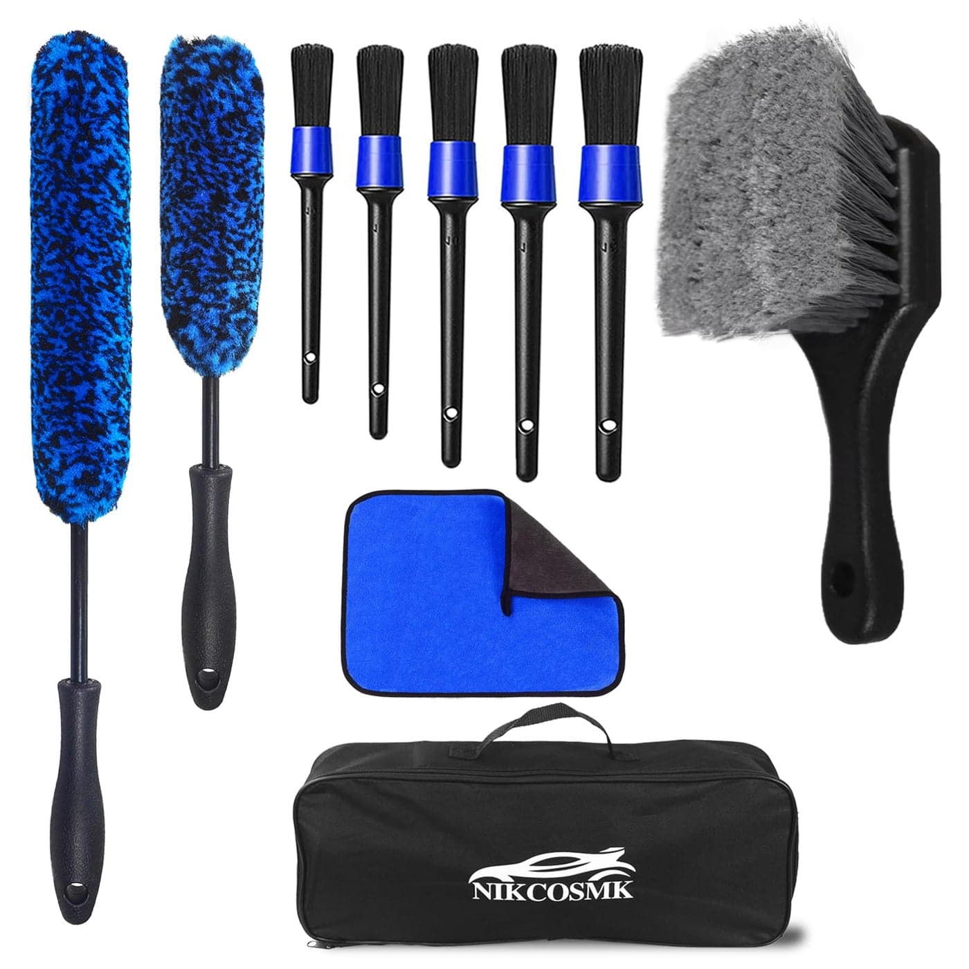 NIKCOSMK 10Pcs Wheel Brush Kit for Cleaning Wheel and Tire Wheel and Rim Brush Car Detailing Brushes Tire Brush Bendable Durable Car Wheel Rim Cleaner Brush SetCar Cleaning Brush Supplies Kit