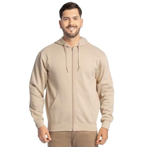 Fruit of the Loom Eversoft Fleece Hoodies, Pullover, Moisture Wicking & Breathable, Sizes S-4x, Khaki Heather Full Zip, Medium