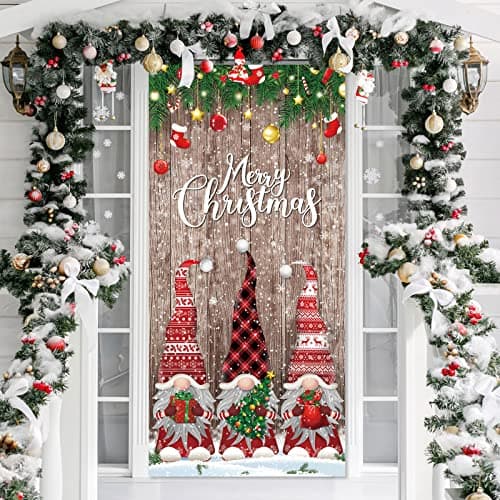Irenare Christmas Door Cover Decorations Merry Christmas Front Door Cover Christmas Door Banner Fabric Glitter Wood Props Xmas Snowflake Hanging Door Wrap for Photo Booth Props Party Gnome Style