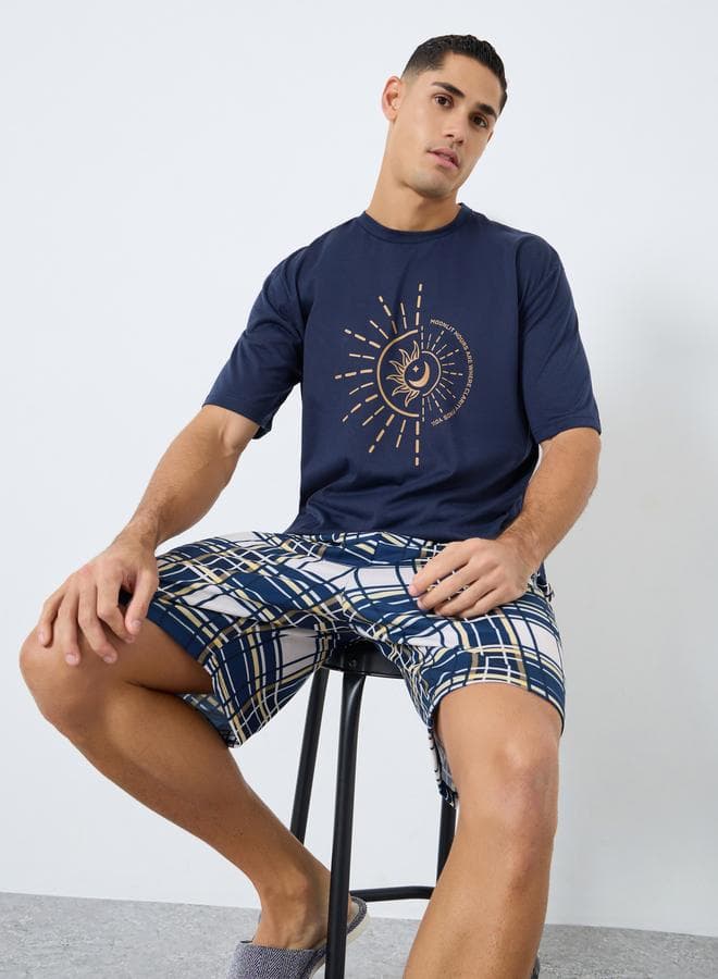 Men Oversized Printed T-Shirt and Shorts Set