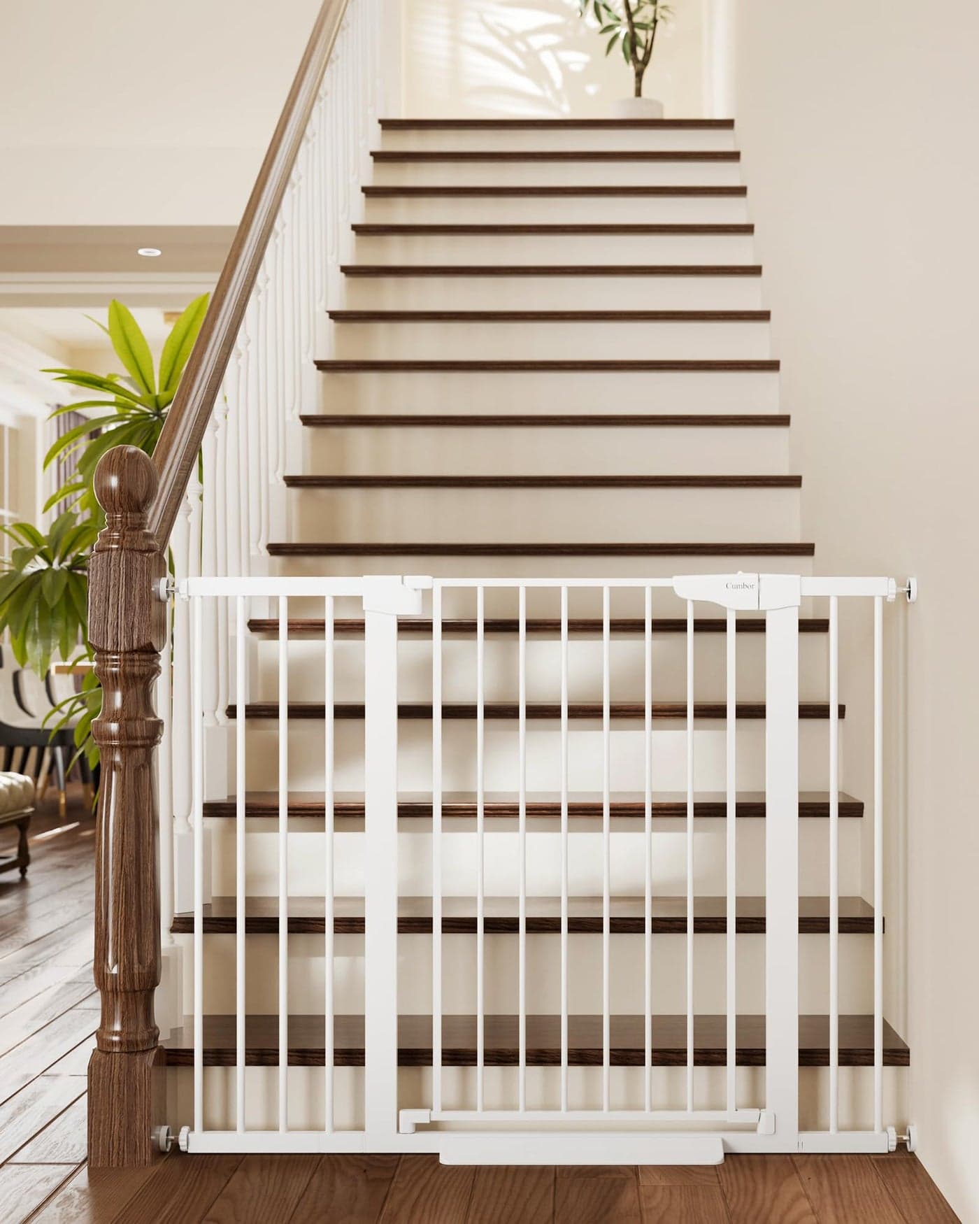 Cumbor 36 Extra Tall Baby Gate for Stairs 29748 Wide Dog Gates for Doorways Auto Close Safety Gate for Babies and Pets Easy Install Pressure Mounted Fits Doorways Stairs Entryways White