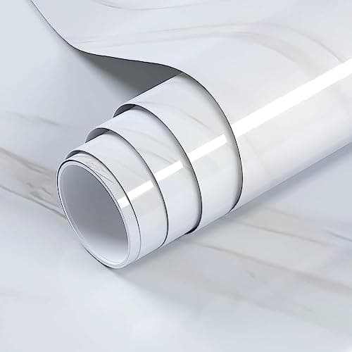 ELTON Vinyl Self Adhesive Pearl White Marble High Gloss Wallpaper, 16 x 72 Inch