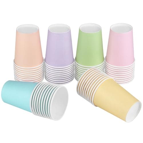 URATOT 60 Pieces 9 Ounce Disposable Paper Cups Pastel Rainbow Party Cups Drinking Cups for Party, DIY and Holiday, 6 Colors