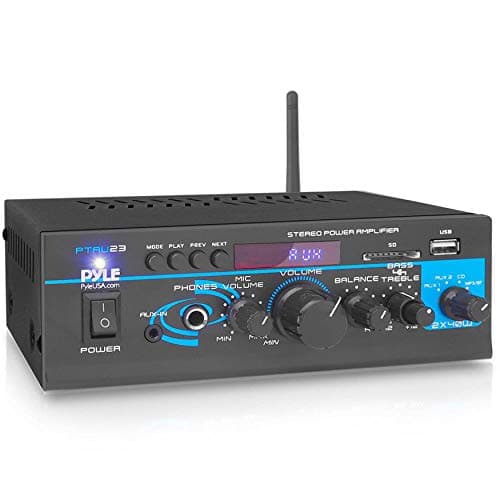 Pyle 2X40W Mini Power Amplifier System - Dual Channel Home Audio Sound Mixer, Stereo Receiver Box with USB, RCA, Headphone, AUX, MIC Input, LED, for PA, Home Entertainment and Studio Use - PTAU23.5