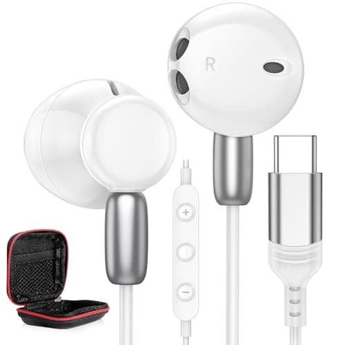 USB C Headphones Wired Earbuds for Apple/Android Type C Earphones for iPhone 17 17e Air 16 Pro Max 16e 15 for iPad Corded Ear Buds for Samsung S26 S25 S24 Note 20 Ultra for Google/Pixel 10 10a White