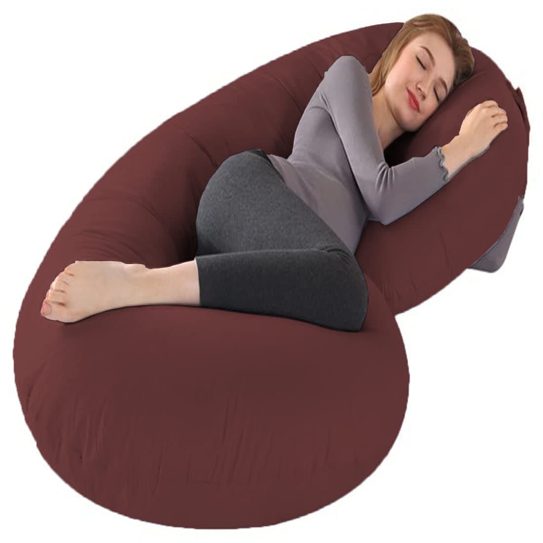 TEXLUX Full Body C Shaped PillowBody PillowLumbar Pillow with Zippered Cover for Pregnant WomenMaroon