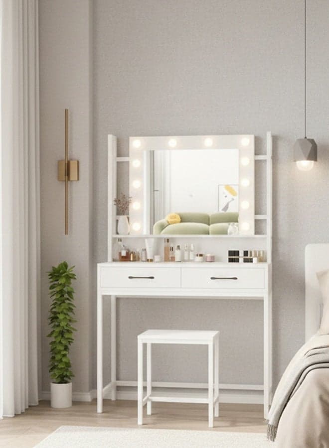 Makeup Vanity with Multiple Shelves and Drawers White