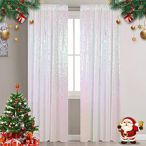 Partisout Iridescent White Sequin Curtains, 2 Panels 2Ftx7Ft Glitter Backdrop, Perfect for Wedding, Party & Photo Decor