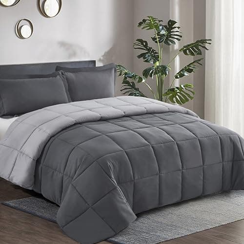 HIG 3pc Gray Twin/Twin XL Comforter Set - All Season Reversible Down Alternative Comforter with Two Sham - Quilted Duvet Insert with Corner Tabs - Box Stitched Blanket - Breathable, Soft