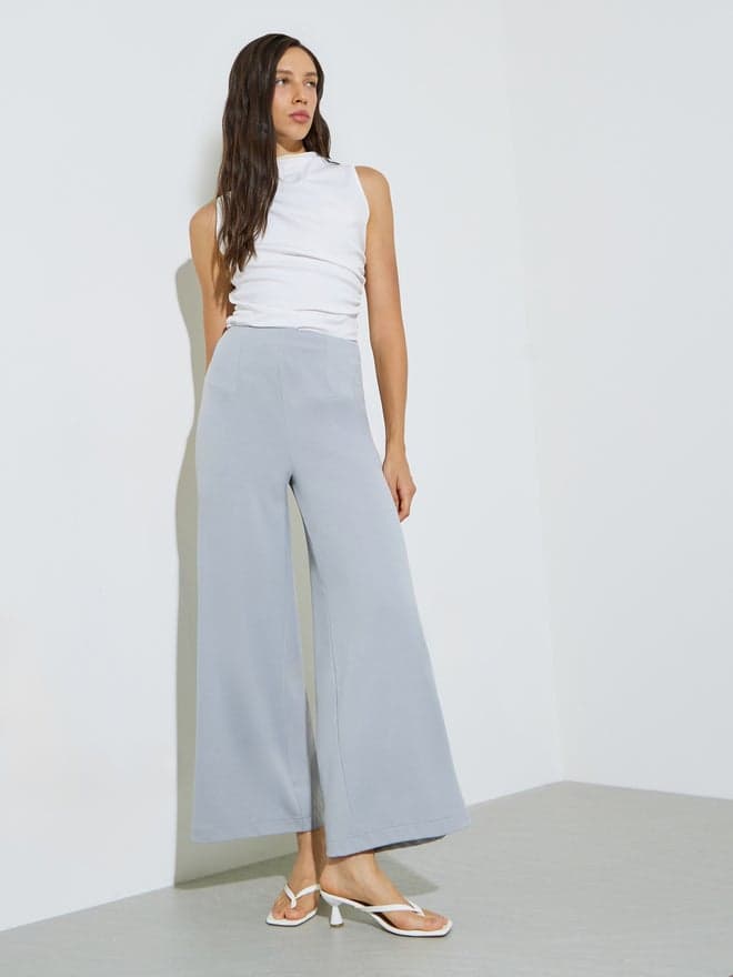 Styli Grey Wide Leg Pants with Side Zip