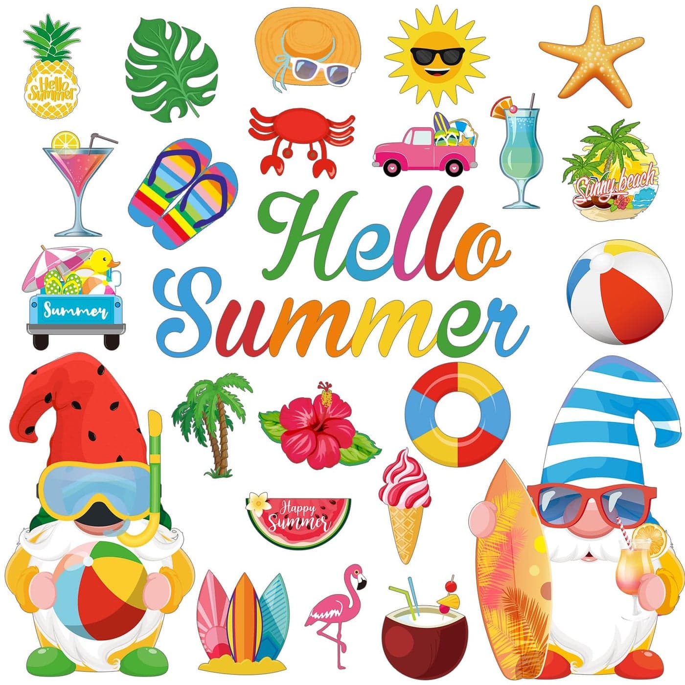 Fabbay 25 Pcs Summer Cruise Door Magnets Decorations Hawaii Tropical Magnetic Stickers Car Magnets Decorations Beach Gnome Flamingo Palm Tree for Fridge Refrigerator Whiteboard Luau Party Decor