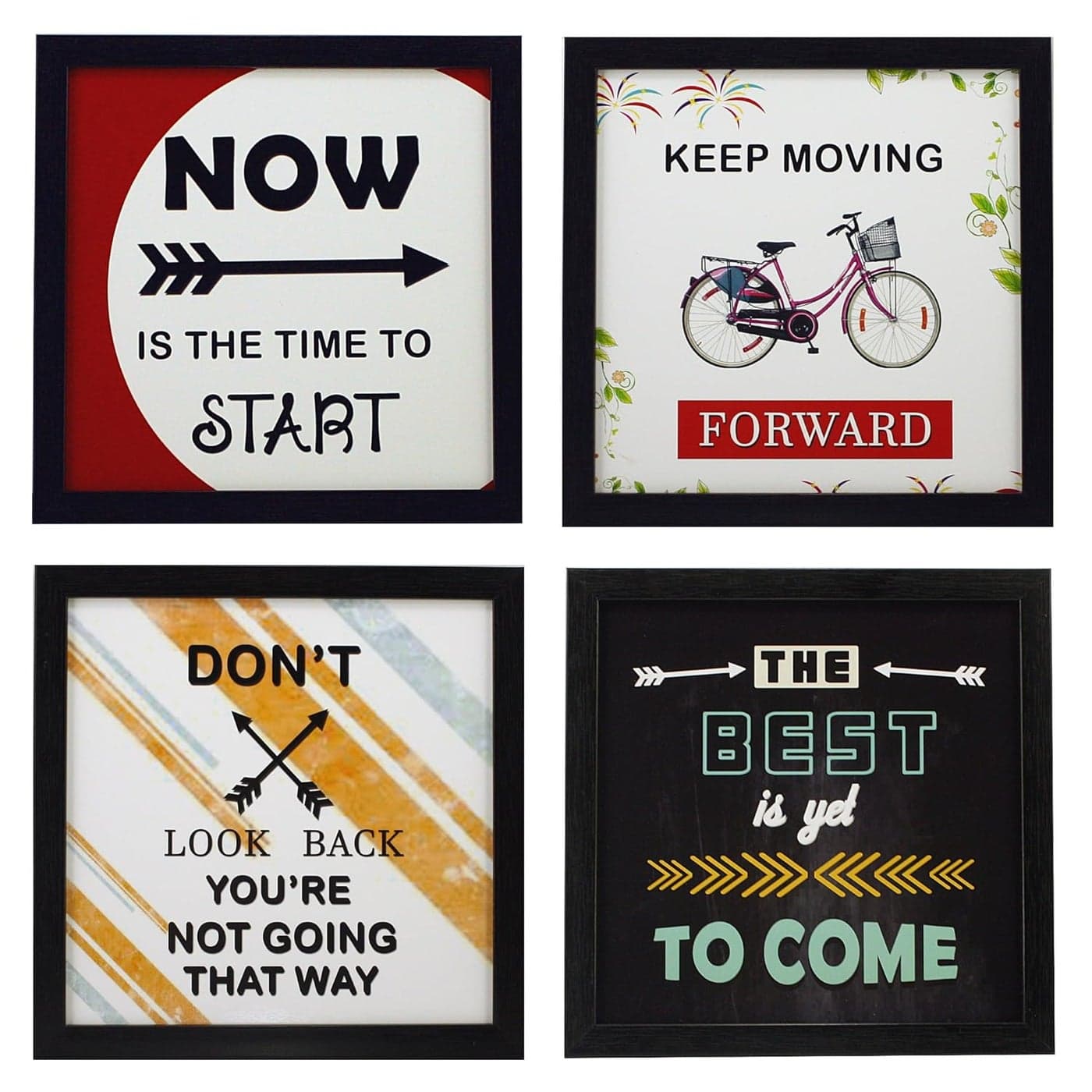 Indianara 4 Piece Set of Framed Wall Hanging Motivational Office Decor Art Prints 1194 87 inch X 87 inch Without Glassmulticolor1194