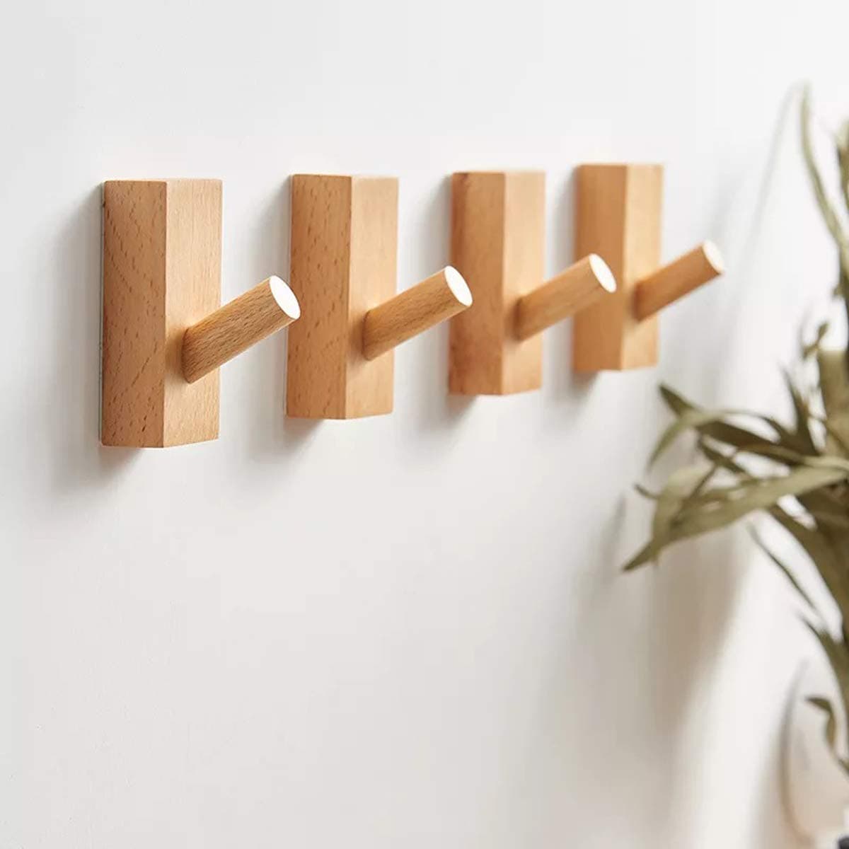 HomeDo 8Pack Adhesive Wall Hooks Hat Rack Wooden Coat Hooks Wall Mounted Decorative Single Organizer Hat Hanger Towel Rack Heavy Duty Hooks RectangleBeech8P