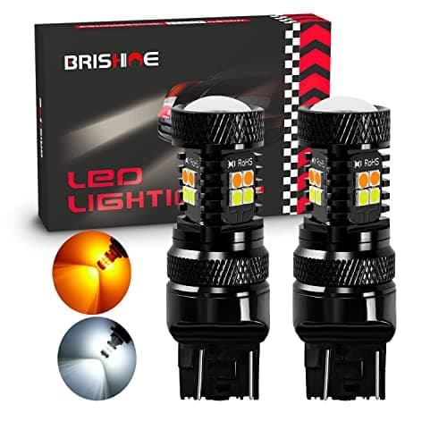 BRISHINE 7443 Switchback LED Bulbs Extremely Bright 3030 Chipsets Xenon White/Amber Yellow 7444 992 W21W T20 LED Light Bulbs with Projector for Turn Signal Lights(Pack of 2)