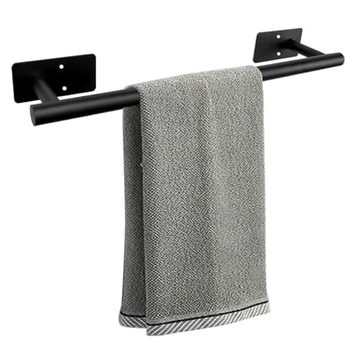 Vanloory Self Adhesive Bath Towel Bar, Stainless Steel Towel Racks for Bathroom Sticky & Wall Mounted Install Towel Holder, Heavy Duty Towel Rod Rustproof Towel Hanger for Bathroom(Matte Black,16In)
