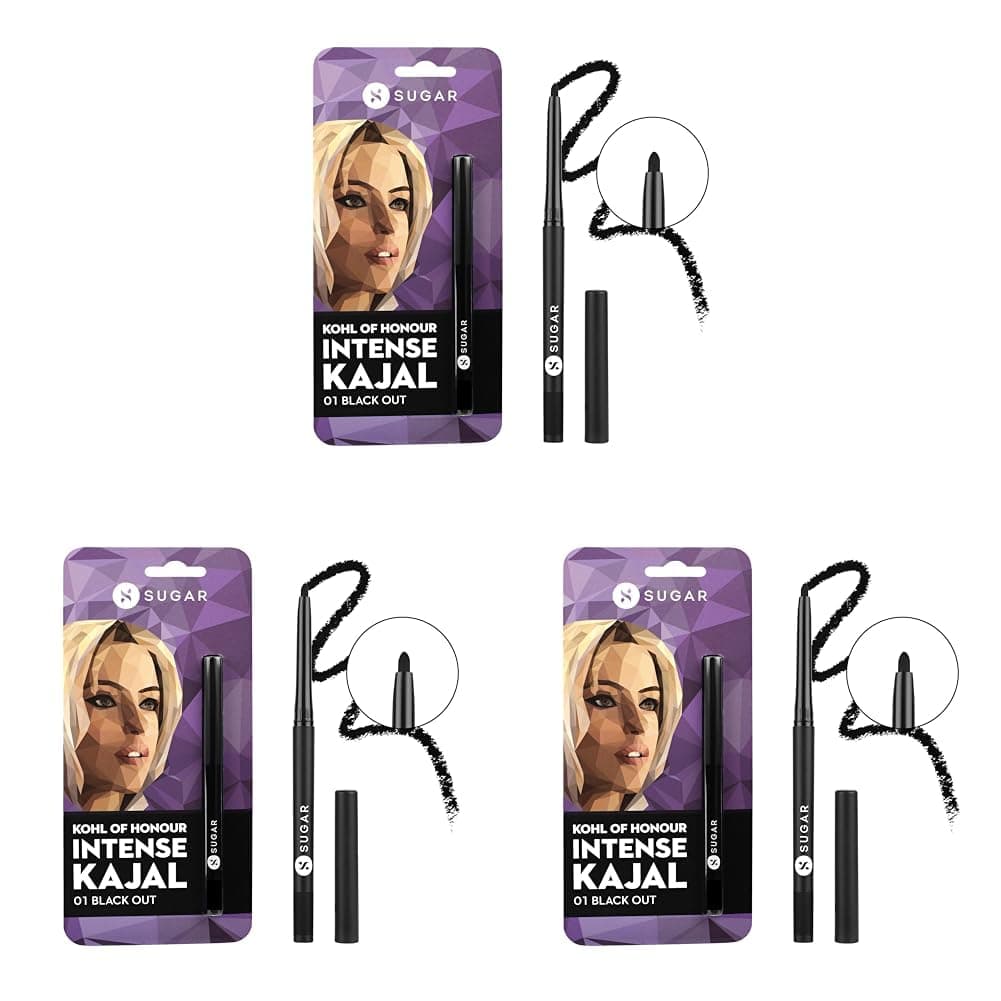 SUGAR Cosmetics Kohl of Honour Intense Matte Pencil Kajal Lasts 12 Hrs Transferproof Smudgeproof Paraben Free 025g 01 Black Out Pack Of 3