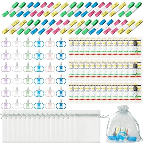 WATINC 144Pcs Operation Child Box Travel Sewing Kits Small Simple Handy Sewing Kits Thread Repair Emergency Kit with Tape Measure Ruler Bulk Mini Emergency Kit for Kids Classroom Welcome Gift Bags